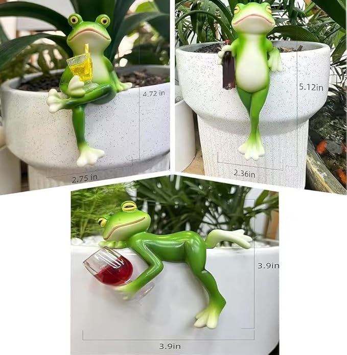 Cute Hanging Frog Garden Ornament – Relaxing Frogs Sculpture Outdoor Statue for Indoor Plant Pots or Garden Decoration,Outdoor Yard or Patio Decor.