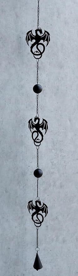 Ebros Black Coated Steel Metal Wyverex Alchemy Folklore Dragon Wall Hanging Wind Chime with Beads 38" L Home and Patio Decor Medieval Fantasy Dungeons and Dragons Mobile Noisemaker