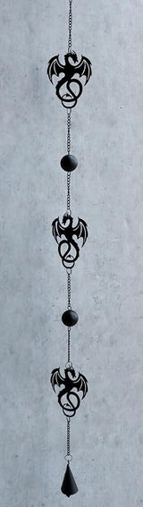 Ebros Black Coated Steel Metal Wyverex Alchemy Folklore Dragon Wall Hanging Wind Chime with Beads 38" L Home and Patio Decor Medieval Fantasy Dungeons and Dragons Mobile Noisemaker