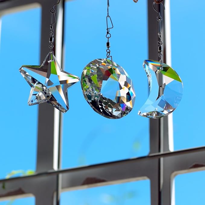 Crystal Prism Suncatcher for Window Home Decoration, 3pcs Hanging Ornament Pendant, 45mm Rainbow Maker Clear