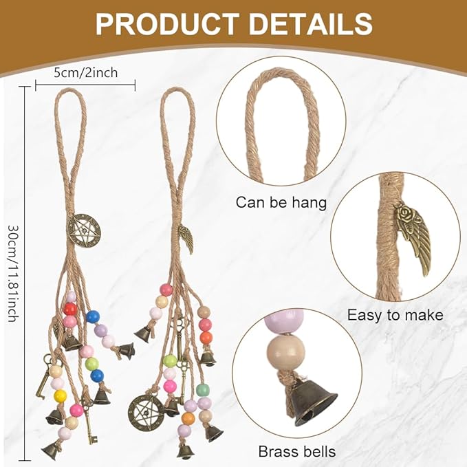FREEBLOSS 4 Set Witch Bells DIY Kit for Door Knob Witch Bell Witchcraft Kit Pentagram Witchy Decor Positive Hanging Wiccan Wind Chimes Witchcraft Supplies Witches Protection Bells