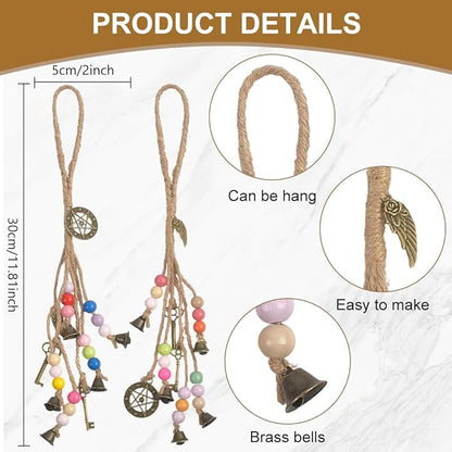 FREEBLOSS 4 Set Witch Bells DIY Kit for Door Knob Witch Bell Witchcraft Kit Pentagram Witchy Decor Positive Hanging Wiccan Wind Chimes Witchcraft Supplies Witches Protection Bells