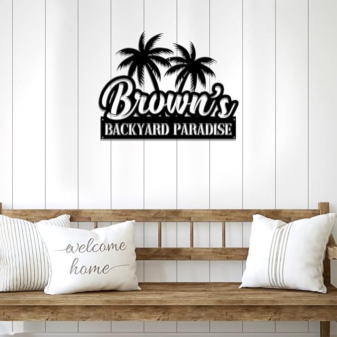 MeMate Backyard Sign Outdoor Decor, Personalized Metal Sign for Backyard, Patio, Custom Name Signs for Garden Porch, Deck, Large Metal Sign for Outside, Housewarming Gifts for Family Friends