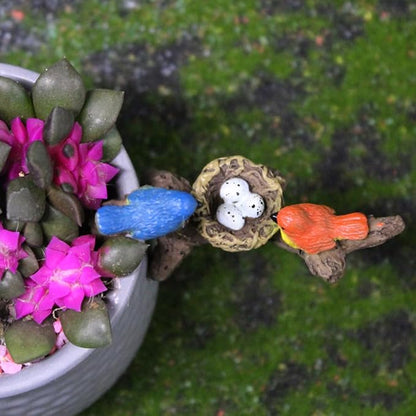 Birds Perched on Branches Flower Pot Hugger Figurines Mini Resin Birds Fish Tank Hanging Decoration Aquarium Ornament for Bonsai Planter Terrarium Garden Decor (Bird)