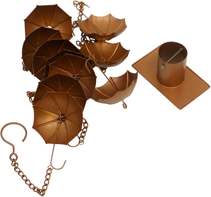 Trademark Innovations 8' Copper Colored Umbrella Rain Chain and Rain Chain Adapter Set for Gutters and Downspouts