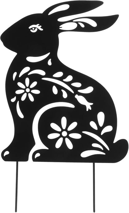 Yardwe Metal Rabbit Garden Stake Outdoor Decor Hollow Iron Bunny Yard Art for Lawn Patio Flowerbeds Weather-Resistant Garden Ornament