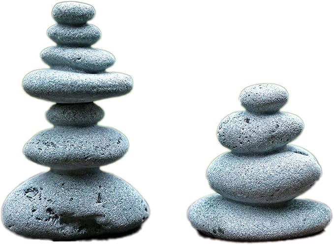 2 PCS Zen Stacking Stones, Handmade Rocks Statues Japanese Garden Decor, Office Relaxing Yoga Meditation Accessories (2 PCS)