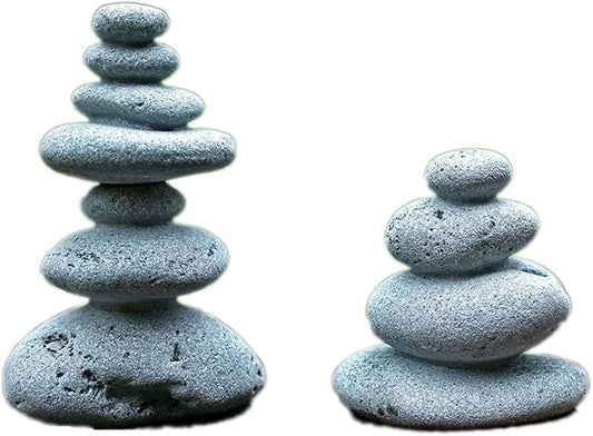 2 PCS Zen Stacking Stones, Handmade Rocks Statues Japanese Garden Decor, Office Relaxing Yoga Meditation Accessories (2 PCS)