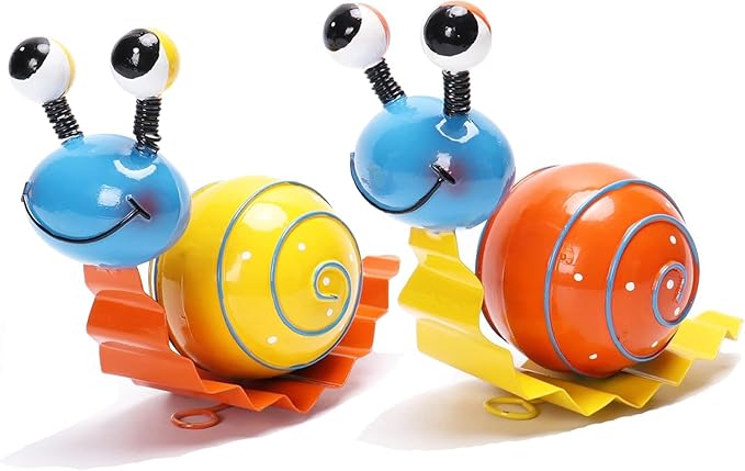 2 Pack Metal Cute Snails Yard Art Handcrafted Garden Decor Outdoor Decorations Set for Outside Patio Lawn Garden Courtyard Indoor Home Wall Decorative Ornaments (Yellow, Orange)