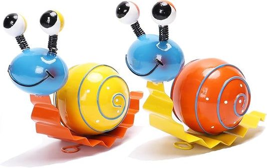 2 Pack Metal Cute Snails Yard Art Handcrafted Garden Decor Outdoor Decorations Set for Outside Patio Lawn Garden Courtyard Indoor Home Wall Decorative Ornaments (Yellow, Orange)
