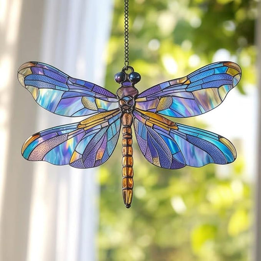 Acrylic Suncatcher Indoor Colorful Window Hanging Ornament Outdoor Sun Catcher Panel for Home Decor Car Garden Crystal Gift Tiffany Acrylic Dragonfly Suncatcher