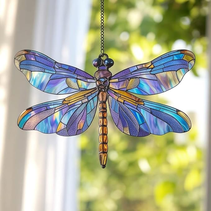 Acrylic Suncatcher Indoor Colorful Window Hanging Ornament Outdoor Sun Catcher Panel for Home Decor Car Garden Crystal Gift Tiffany Acrylic Dragonfly Suncatcher