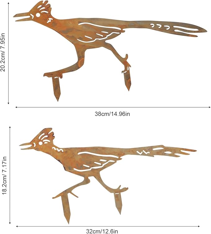 lasuroa 2pcs Metal Roadrunner Yard Art, Roadrunner Garden Stake Decorative Garden Stakes Rustic Desert Southwestern Decor for Outdoor Yard Lawn Patio Courtyard