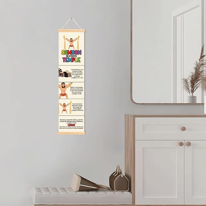 Samson Strength Banner, Church Banner, Christian Rustic Hanging Door Flag, Farmhouse Decorations Outdoor Indoor, Church Activity Decor, Bible Lesson, Scripture and Words Decorations