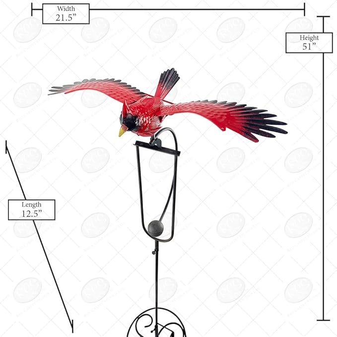 Red Carpet Studios Garden Stake Yard Art Metal and Glass Balance Rocker with Stake, 20-Inches, Cardinal