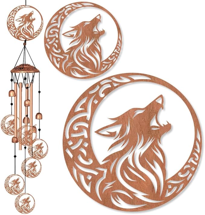 Large Aluminium Wind Chimes 33" Outdoor Deep Tone Memorial Wind Chime with Wolf and Moon Wind Catcher, Sympathy for Loss of Loved Mom Father,Metal Wind Chimes for Garden Patio Home Decor