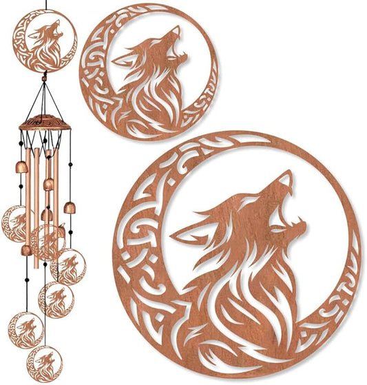 Large Aluminium Wind Chimes 33" Outdoor Deep Tone Memorial Wind Chime with Wolf and Moon Wind Catcher, Sympathy for Loss of Loved Mom Father,Metal Wind Chimes for Garden Patio Home Decor