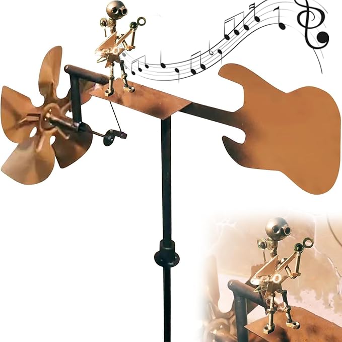 Handmade Metal Drummer Windmill, Drummer Music Figurines and Statues,Metal Art Musician Rocking Figurine Wind Mill for Garden Yard Lawn Patio (Guitarist)