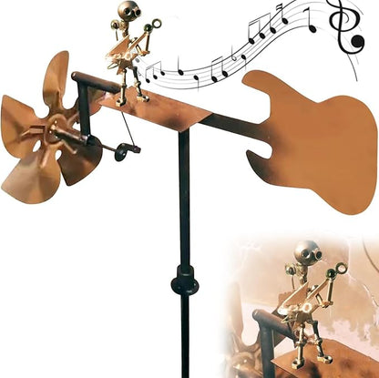 Handmade Metal Drummer Windmill, Drummer Music Figurines and Statues,Metal Art Musician Rocking Figurine Wind Mill for Garden Yard Lawn Patio (Guitarist)