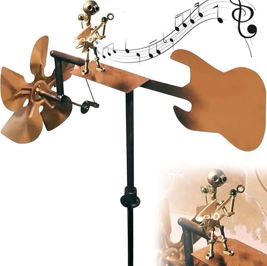 Handmade Metal Drummer Windmill, Drummer Music Figurines and Statues,Metal Art Musician Rocking Figurine Wind Mill for Garden Yard Lawn Patio (Guitarist)