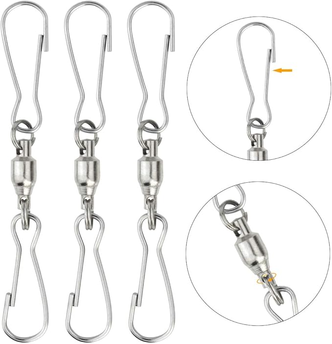 30 Pack Swivel Dual Clips, 2.76" Length Smooth Spinning Dual Clip Spiral Wind Spinner Hangers Twist Hanging Hooks for Windsocks, Plant, Flower, Bird Feeder, Kites, Lights, Flags, Lanterns, Party