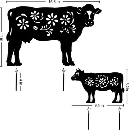 EZTZEN Cow Metal Garden Stakes Decorative,Cow Gifts for Women/Mom/Grandma/Men Cow Lovers Gifts,Black Cow Silhouette Statues Garden Decor for Outside,Outdoor Decor,Yard Art,Patio,Lawn Ornaments,2 Pack