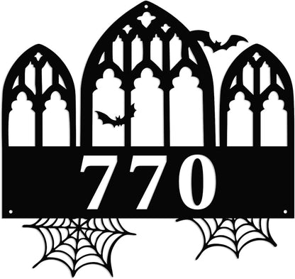 Personalized Gothic House Number metal Signs,Custom Address Number Metal Wall Art Decor,Black Plaques Outdoor wall Decorative Signage,Shed(8-30 Inches) (Castle A)