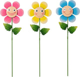 Glitzhome Set of 3 Happy Face Decorative Garden Stake, Metal Flower Yard Stakes with Hand Painted Smiling Design, Iron Garden Yard Spring Decor or Wall Decor, 18”H