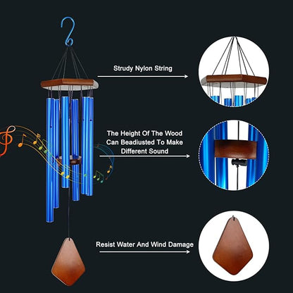 Memorial Wind Chimes Outdoor Deep Tone, Wind Chime for Outside, Sympathy Wind-Chime Personalized with 6 Tuned Tubes, Elegant Chime for Garden Patio Balcony and Home