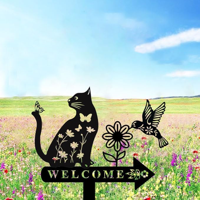 Cat Garden Decor for Outside Metal Cats Silhouette Statues Garden Stakes Yard Sign Art Decorations for Outdoor Patio Lawn Ornaments Birthday Gift for Cat Lovers Women Mom