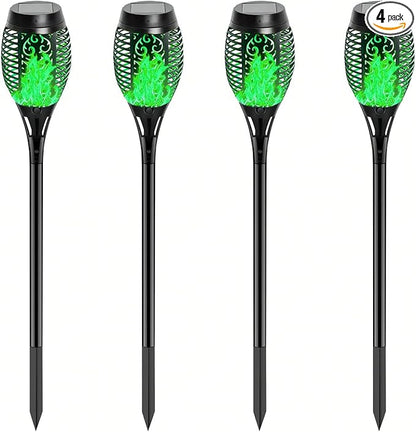 4 Pack Outdoor Solar Flame Light,Solar Lights Outdoor for Garden Decorations with Flickering Flame,IP65 Waterproof Solar Powered Yard Lights Torch Light for Lawn Patio Pathway (Green)