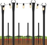 10Ft String Light Poles 4 Pack for Outside, Metal Outdoor Light Poles with 5 Prongs for Garden Patio Backyard Deck, Fence Bracket Hanging Light for Party Wedding Decor