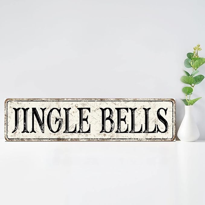 Madcolitote Ancient Retro Jingle Bells Wood Sign Jingle Bells Street Signs Customized Rustic Wooden Wall Art Farmhouse Wall Decor Kitchen Home Decor Signs Wall Hanging Sign 6x24in