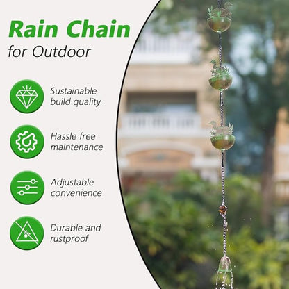 9.2FT Rain Chains for Gutter, Mallard Ducks Decorative Rain Chain with 12 Cups, Adjustable Rain Catcher Chain for Eaves Drainage, Replacement for Downspout