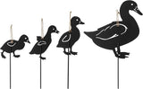 Glitzhome Set of 4 Duck Yard Signs, Black Metal Duck Silhouette Stakes with Hanging Option, Decorative Garden Stakes Yard Art for Spring Lawn Patio Wall Decor, 18" H