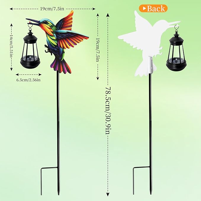 2 Pack Solar Lights Outdoor Waterproof Hummingbird Decorative, 31in Metal Hummingbird Garden Stakes with Solar Lanterns for Yard Art Outside Patio Porch Lawn, Gifts for Women Mom Grandma Mother's Day