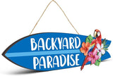 Wooden Backyard Paradise Sign Surfboard Wall Hanging Sign Wooden Hanging Decorative Art for Yard Garage Bar Tiki Wall Home Party Summer Decor Gift, 5 x 16 Inches