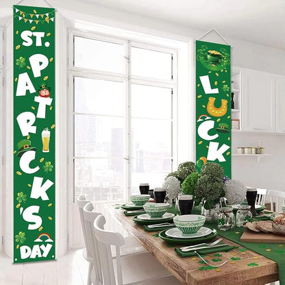 St Patricks Day Porch Decorations - Saint Shamrock Porch Sign Leprechaun Decor - Hanging Banners Decorations for Front Door Outside Yard Garden Party Supplies