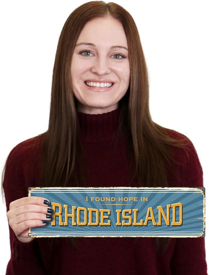SmartSign 4 x 14 inch “I Found Hope In Rhode Island” State Vintage Metal Sign, 40 mil Rustproof Aluminum with Clear Overcoat, Retro Wall Décor, Multicolor, Made in USA