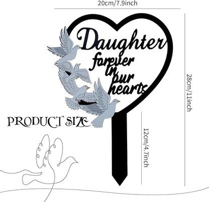 HPMAISON 11 inch Metal Daughter Memorial Stake Grave Decorations for Cemetery Gravesite Sympathy Markers Waterproof Memorial Gifts for Loss of Daughter Tombstones Plaque Outdoors Lawn Yard Decor