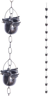 TZSSP Rain Chain, Iron Rain Chains-12 Cups,8FT Gutter Rain Chain,Adjustable Rain Catcher Chain for Outdoor Garden Decor,Replacement Downspout for Gutters,Dragonfly