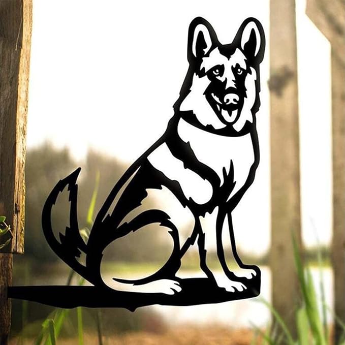 Adorable Dog Stake Decoration Yard Garden Outdoor Metal Art Dog Silhouette Decoration Steel Dogs Statue Adorable Ornament Gift (German Shepherd)