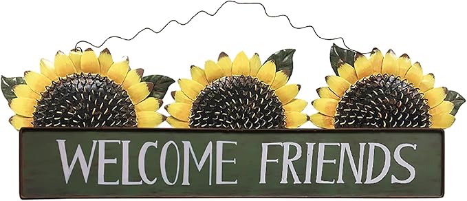 Sunflower Welcome Sign Metal Hanging Welcome Plaque for Wall Front Door - Decorative Flower Yard Signs Spring Wreath Decor for Garden Porch Patio Backyard (A)