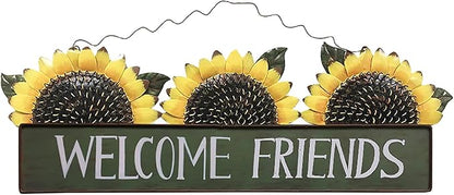 Sunflower Welcome Sign Metal Hanging Welcome Plaque for Wall Front Door - Decorative Flower Yard Signs Spring Wreath Decor for Garden Porch Patio Backyard (A)