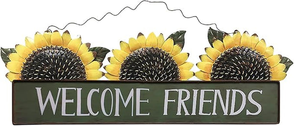 Sunflower Welcome Sign Metal Hanging Welcome Plaque for Wall Front Door - Decorative Flower Yard Signs Spring Wreath Decor for Garden Porch Patio Backyard (A)