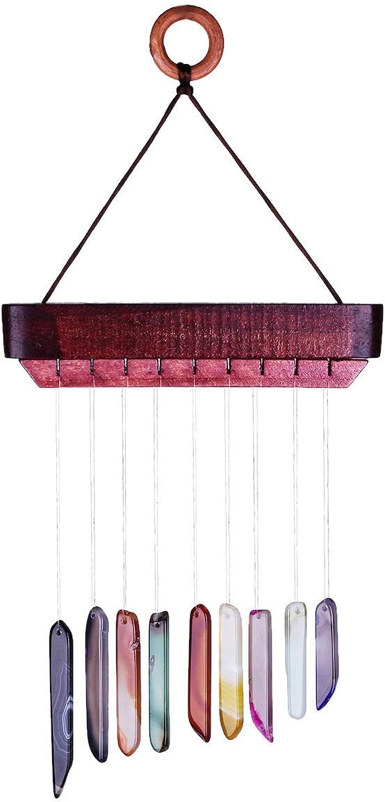 Nupuyai Wind Chimes - Unique Agate Slices Geode Stone Wind Chimes Indoor Outdoor, Healing Stone Windchime Hanging Ornament for Home Garden, 11.8-13.8'', Rainbow Agate
