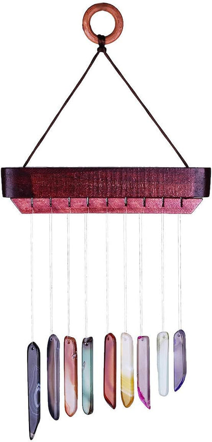 Nupuyai Wind Chimes - Unique Agate Slices Geode Stone Wind Chimes Indoor Outdoor, Healing Stone Windchime Hanging Ornament for Home Garden, 11.8-13.8'', Rainbow Agate