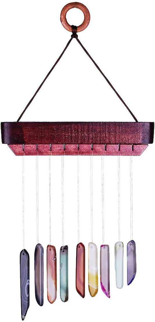 Nupuyai Wind Chimes - Unique Agate Slices Geode Stone Wind Chimes Indoor Outdoor, Healing Stone Windchime Hanging Ornament for Home Garden, 11.8-13.8'', Rainbow Agate
