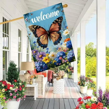 Large Spring Summer Garden Flags for Outside 28 x 40 Double Sided, Burlap Spring Summer House Flags, Seasonal Outdoor Flags Butterfly Flowers Farmhouse Yard Decorations