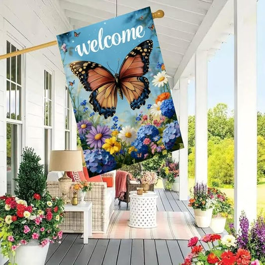 Large Spring Summer Garden Flags for Outside 28 x 40 Double Sided, Burlap Spring Summer House Flags, Seasonal Outdoor Flags Butterfly Flowers Farmhouse Yard Decorations